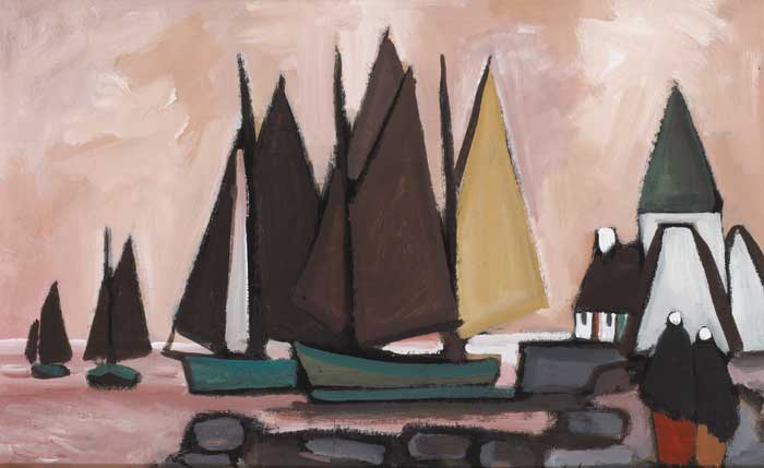 GALWAY HOOKERS BY A QUAY by Markey Robinson sold for 20,000 at Whyte's Auctions