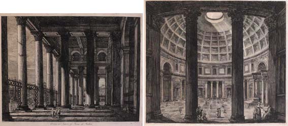 VERDUTA DELL INTERNO DEL PANTEON DI MARCO AGRIPPA, ROMA, 1823 and two others (SET OF THREE) by Luigi Rossini sold for 800 at Whyte's Auctions