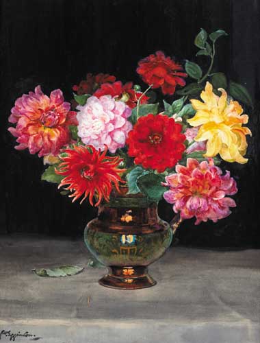 CHRYSANTHEMUMS IN A LUSTREWARE JUG by Wycliffe Egginton sold for 2,000 at Whyte's Auctions