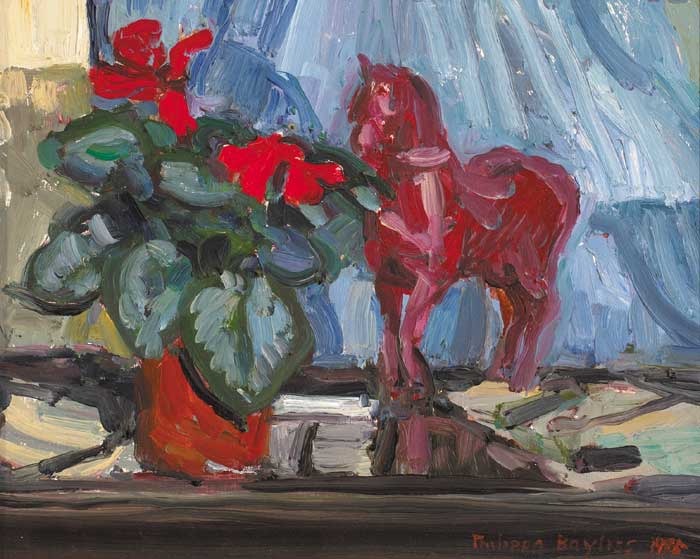 STILL LIFE WITH CYCLAMEN AND RED CHINA HORSE, 1995 by Philippa Bayliss sold for 220 at Whyte's Auctions