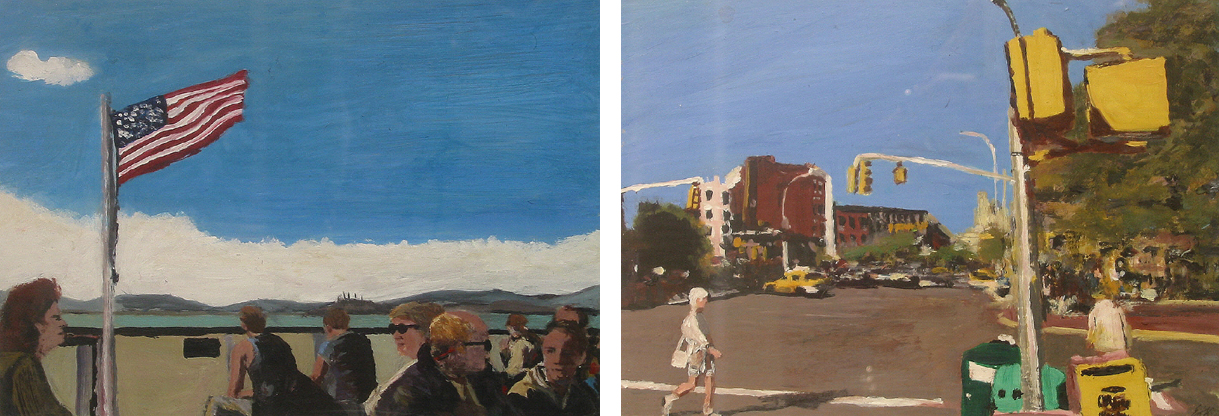 FERRY PASSENGERS and A STREET IN AMERICA (A PAIR) by Eamon O'Kane sold for 800 at Whyte's Auctions