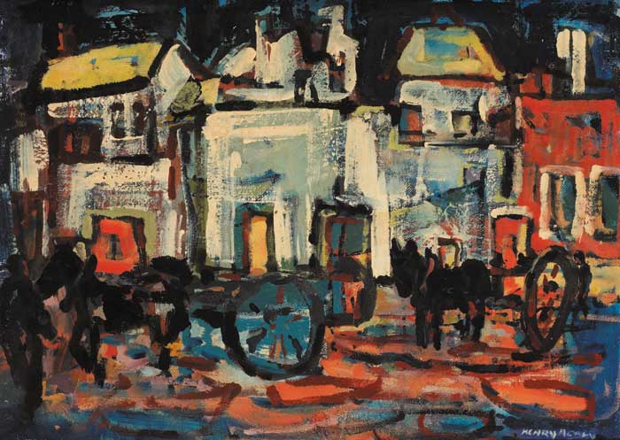 DONKEY CARTS IN A STREET by Henry Healy sold for 2,400 at Whyte's Auctions