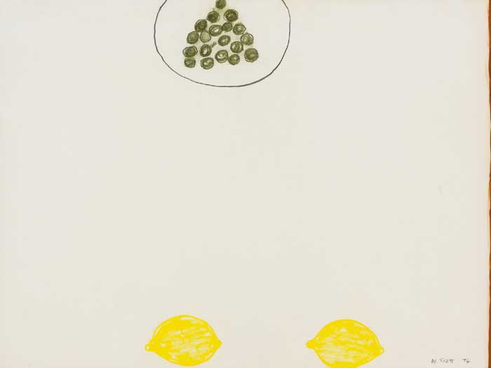 TWO LEMONS AND GRAPES, 1974 by William Scott sold for 24,000 at Whyte's Auctions