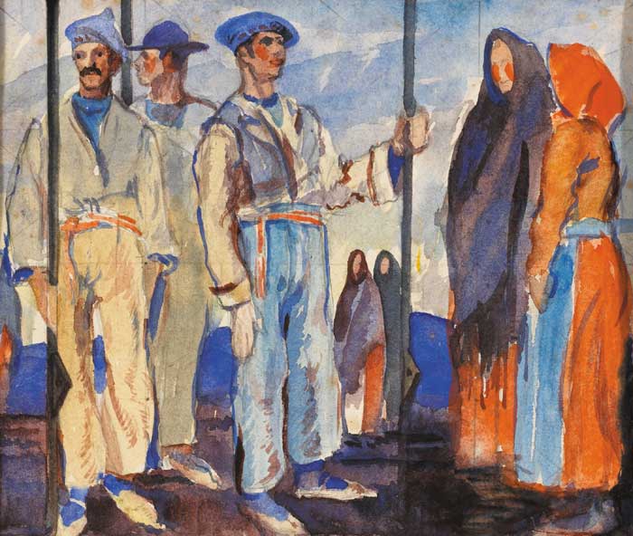WESTERN PEASANTS (SKETCH FOR DECORATION), 1932 by Maurice MacGonigal sold for 6,000 at Whyte's Auctions