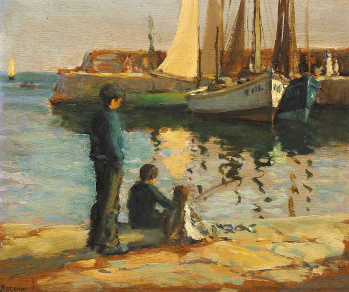 CHILDREN FISHING AT THE HARBOUR by James Humbert Craig sold for 16,000 at Whyte's Auctions