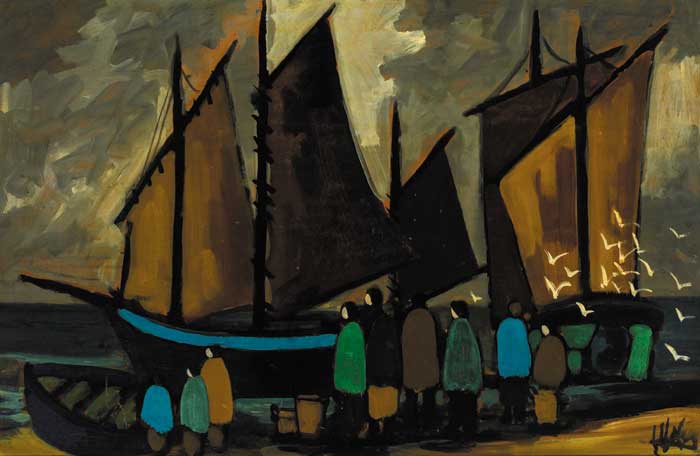 FISHING BOATS, ARDGLASS by Markey Robinson sold for 24,000 at Whyte's Auctions