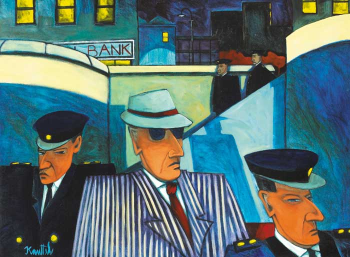 GANGSTER AND GUARDS BEFORE A BANK (WALL STREET SERIES) by Graham Knuttel sold for 7,000 at Whyte's Auctions