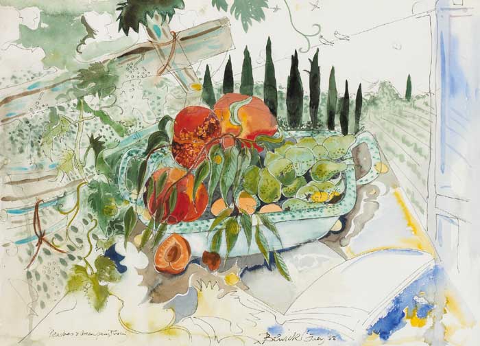 PEACHES AND GREEN PEARS, TUSCANY, 1988 by Pauline Bewick sold for 5,200 at Whyte's Auctions