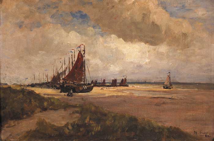 FISHING FLEET ON THE SANDS AT SCHEVENINGEN by Nathaniel Hone sold for 18,000 at Whyte's Auctions