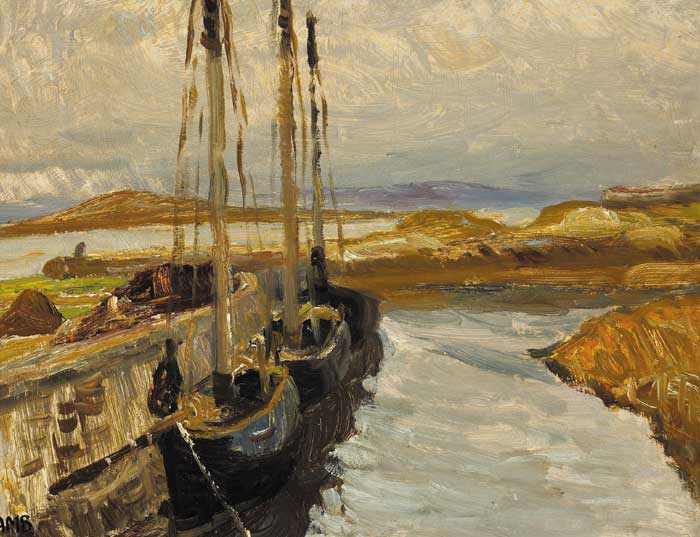 TURF BOATS MOORED AT CARRAROE, COUNTY GALWAY by Charles Vincent Lamb sold for 6,200 at Whyte's Auctions