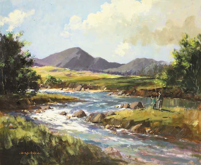 ON THE OWENMORE RIVER, NEAR LEENANE, CONNEMARA by George K. Gillespie sold for 12,000 at Whyte's Auctions