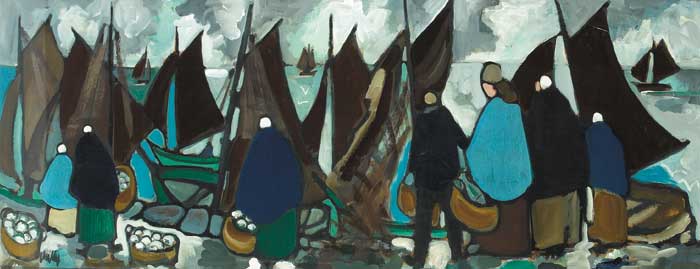 FISHERFOLK LOADING BOATS by Markey Robinson sold for 17,000 at Whyte's Auctions