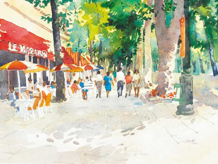 LIGHT AND SHADOW, SIDEWALK CAFE, AIX EN PROVENCE by Brett McEntagart sold for 750 at Whyte's Auctions
