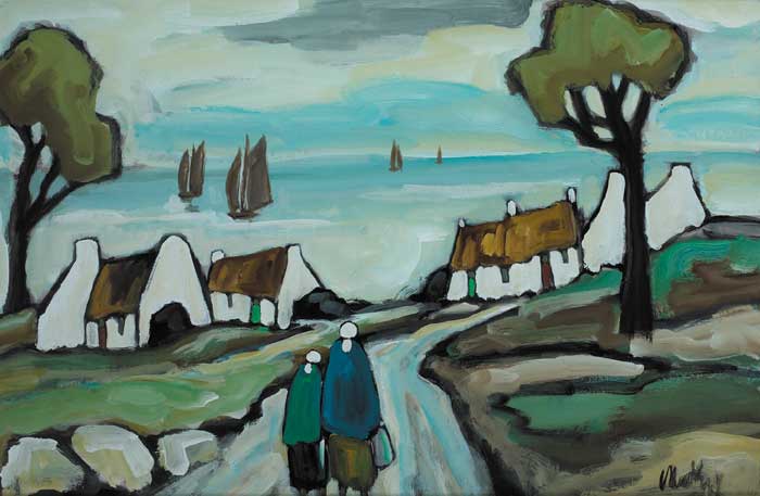 TWO SHAWLIES ON A ROAD LEADING TO VILLAGE by Markey Robinson sold for 17,000 at Whyte's Auctions