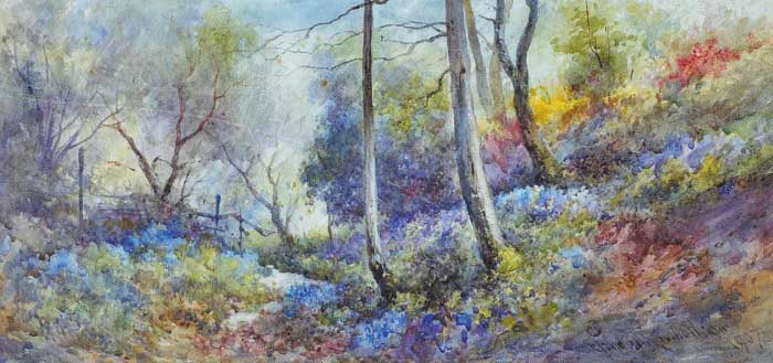 WOODLAND PATH WITH BLUEBELLS IN FLOWER, 1907 by Charles Edmund Rowbotham sold for 300 at Whyte's Auctions
