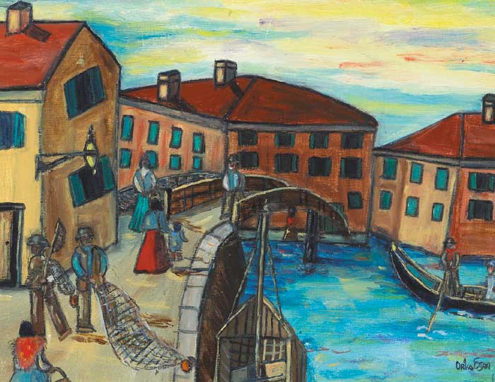 FISHERMEN AT THE ISLAND OF GLUDECCA, VENICE by Orla Egan sold for 400 at Whyte's Auctions