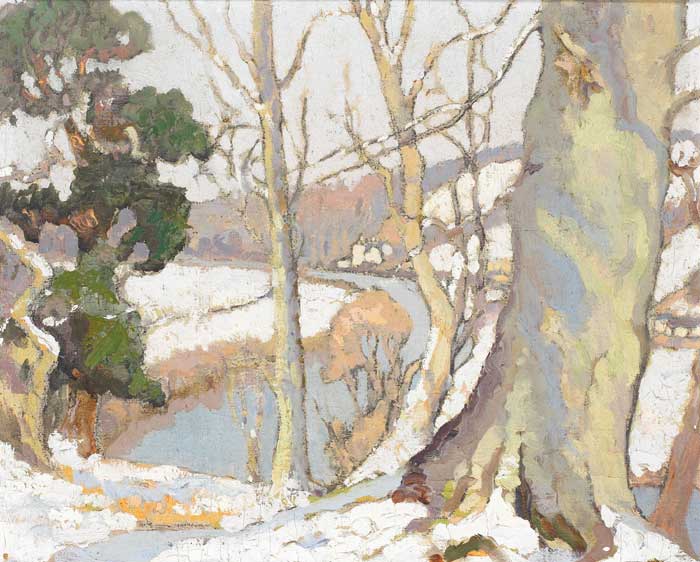 SNOW SCENE; VIEW OF A RIVER BEND AND TREES by Letitia Marion Hamilton sold for 12,000 at Whyte's Auctions