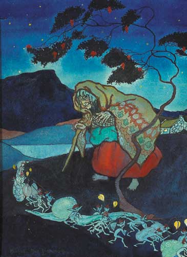 AN OLD WOMAN BEHOLDS A FAIRY PARADE AT NIGHT by Mchel MacLammir (1899-1978) at Whyte's Auctions