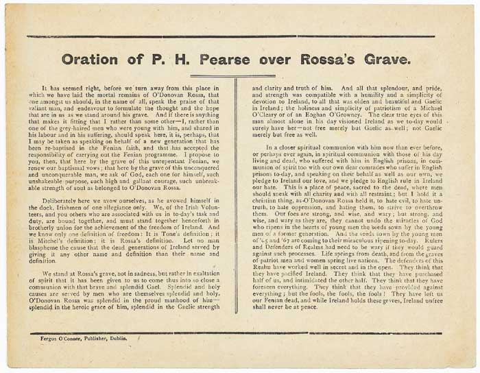 1915 ORATION OF P.H. PEARSE OVER ROSSA'S GRAVE, 1915 by Padraig Pearse sold for 1,050 at Whyte's Auctions