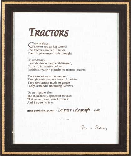 TRACTORS - commemorative printing of Heaney's first published poem by Seamus Heaney sold for 850 at Whyte's Auctions