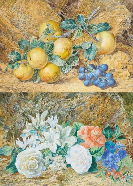 STILL LIFE WITH ROSE AND LILY, 1876 and APPLES AND ORANGES, 1879 (A PAIR) by Thomas Frederick Collier sold for 1,500 at Whyte's Auctions