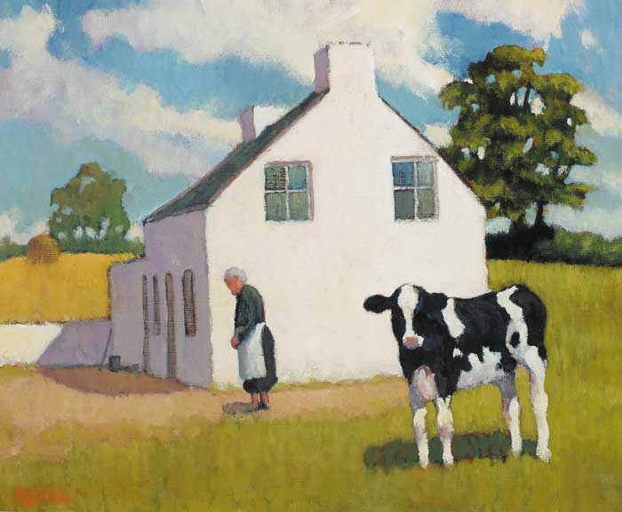 CALF AT A COTTAGE, KATESBRIDGE, COUNTY DOWN by Norman Smyth sold for 1,000 at Whyte's Auctions