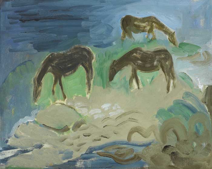 HORSES GRAZING ON ARAN, c. 1947 by Elizabeth Rivers (1903-1964) at Whyte's Auctions