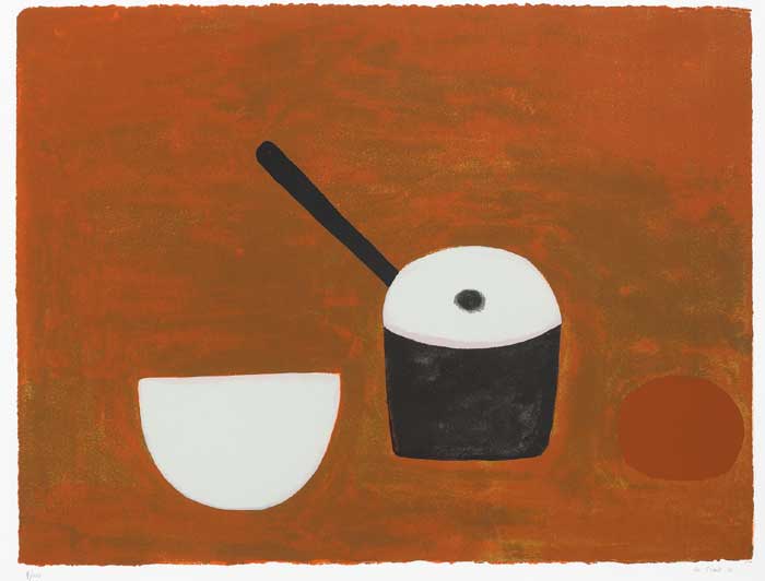 WHITE BOWL, BLACK PAN ON BROWN, 1970 by William Scott sold for 5,400 at Whyte's Auctions