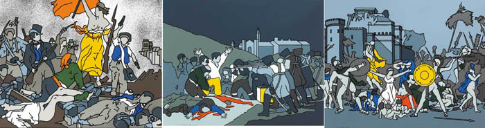 LIBERTY AT THE BARRICADES AFTER DELACROIX, THE THIRD OF MAY AFTER GOYA and THE RAPE OF THE SABINES AFTER DAVID, 1971-73 (SET OF THREE) by Robert Ballagh sold for 2,000 at Whyte's Auctions