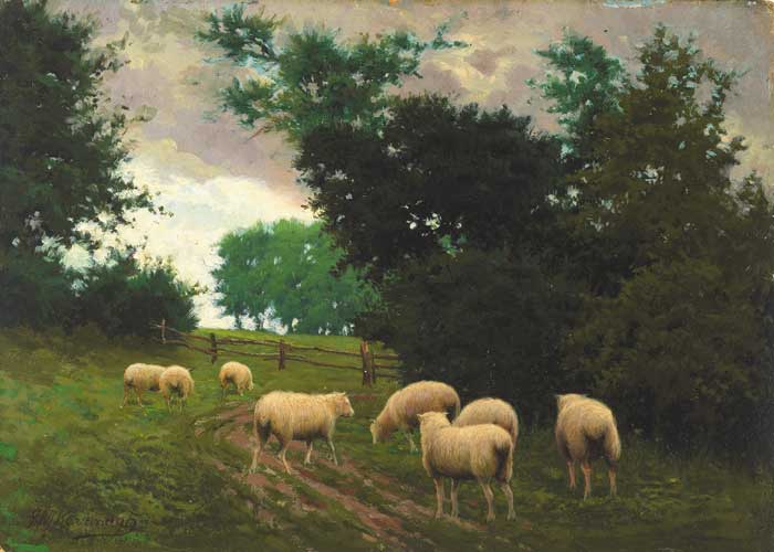 SHEEP PASTURES, KILLEEK, COUNTY DUBLIN, 1903 by Joseph Malachy Kavanagh sold for 5,000 at Whyte's Auctions