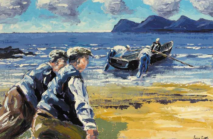 CURRACHMEN AT ACHILL ISLAND, COUNTY MAYO by Ivan Sutton sold for 2,700 at Whyte's Auctions