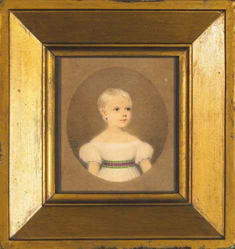 PORTRAIT, HALF-LENGTH, OF A YOUNG GIRL IN A WHITE SMOCK AND TARTAN SASH, 1829 by Adam Buck sold for 1,100 at Whyte's Auctions