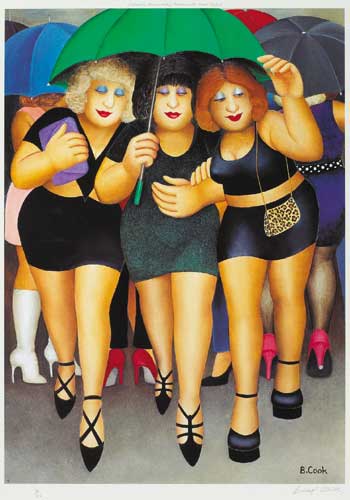 CLUBBING IN THE RAIN, 2002 by Beryl Cook sold for 320 at Whyte's Auctions