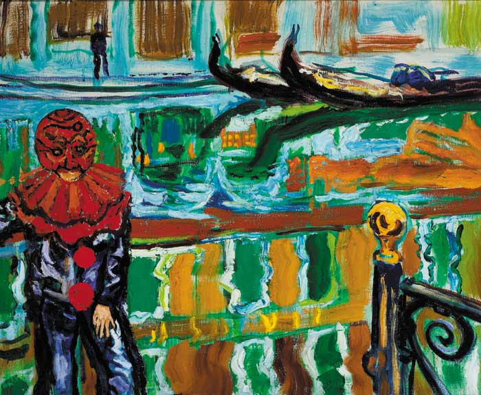 THE MASKED HARLEQUIN, VENICE, 1974 by John Bratby sold for 1,300 at Whyte's Auctions