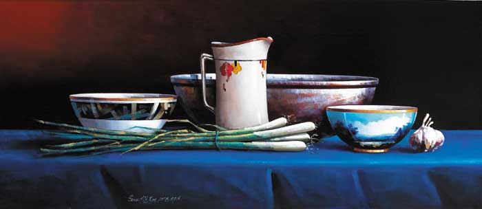 STILL LIFE WITH SCALLIONS, 2008 by David Ffrench le Roy sold for 2,800 at Whyte's Auctions