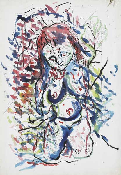 NUDE STUDY: WOMAN WITH RED FLOWER, 1950 by J. P. Donleavy sold for 400 at Whyte's Auctions