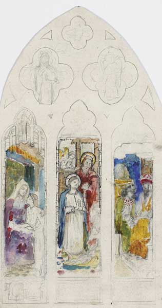 STUDY FOR A THREE-LIGHT STAINED GLASS WINDOW: SCENES FROM THE LIFE OF MARY by Sarah Henrietta Purser sold for 1,000 at Whyte's Auctions