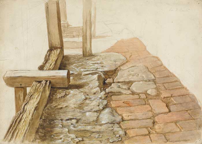 STUDY OF WOODEN BEAMS AND RED BRICKS by Sir Frederick William Burton sold for 1,800 at Whyte's Auctions