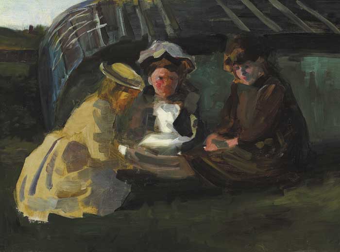 SKETCH OF THREE GIRLS WINDING WOOL, 1887 by Walter Frederick Osborne RHA ROI (1859-1903) at Whyte's Auctions