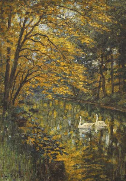 SWANS ON A RIVER by Aloysius C. OKelly (1853-1936) at Whyte's Auctions