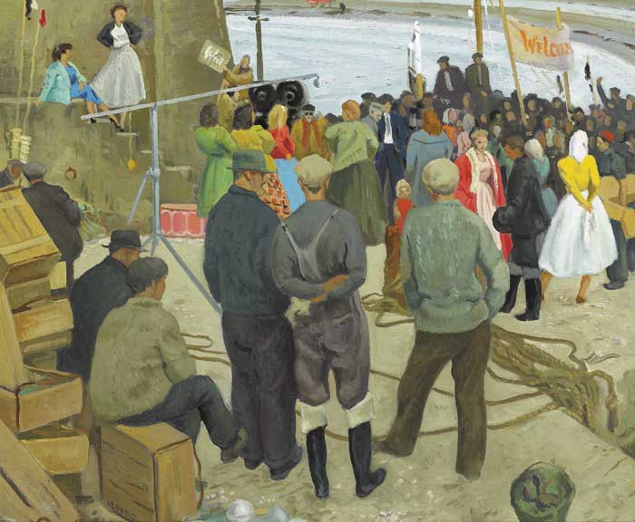 FISHERMEN AND FILMSTARS AT LOUGHSHINNEY by Patrick Leonard sold for 9,000 at Whyte's Auctions