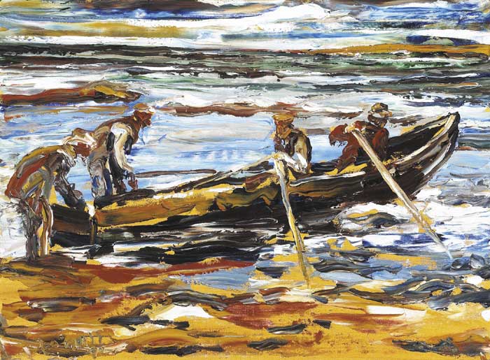 FISHERMEN, DINGLE, COUNTY KERRY, 1992 by Liam O'Neill sold for 14,000 at Whyte's Auctions