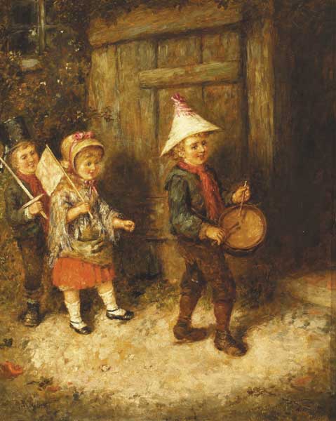 THREE CHILDREN PLAYING AT MARCHING SOLDIERS, 1861 by Erskine Nicol sold for 6,800 at Whyte's Auctions