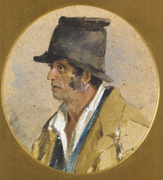 MAN IN A STOVE PIPE HAT (OVAL) by Erskine Nicol sold for 1,200 at Whyte's Auctions
