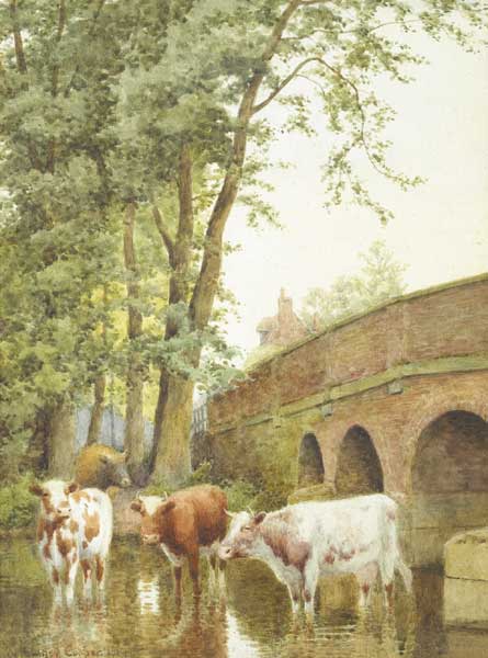WATERING CATTLE, 1914 by William Sidney Cooper sold for 550 at Whyte's Auctions