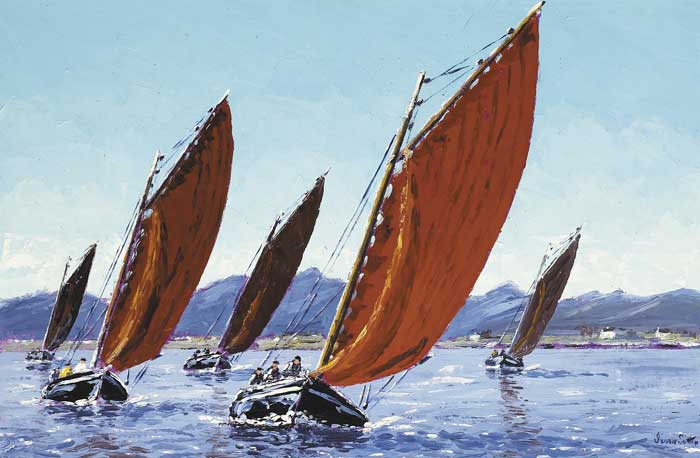 GALWAY HOOKERS RACING AT ROUNDSTONE BAY, COUNTY GALWAY by Ivan Sutton sold for 3,800 at Whyte's Auctions