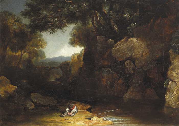 FIGURE FISHING BY A WOODED STREAM by James Arthur O'Connor sold for 4,800 at Whyte's Auctions