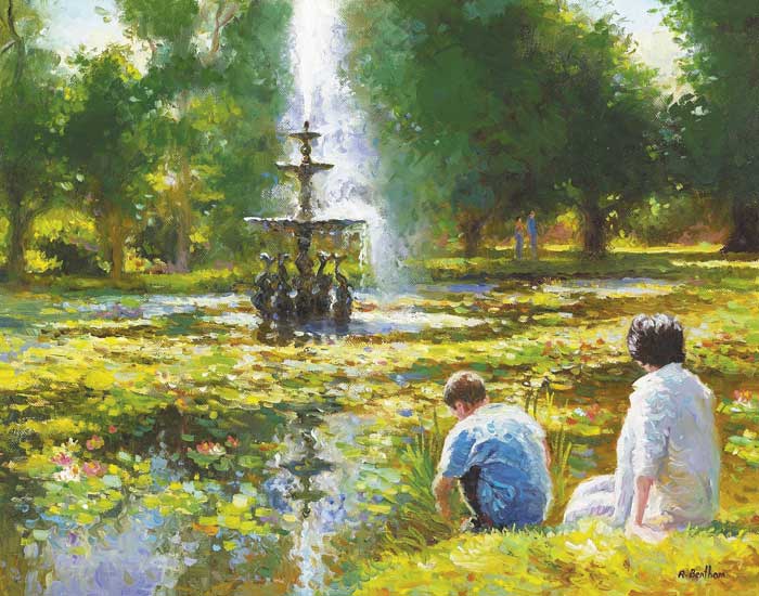 RELAXING BY THE POND, POWERSCOURT, COUNTY WICKLOW by Rick Bentham sold for 850 at Whyte's Auctions