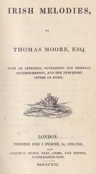 IRISH MELODIES by Thomas Moore sold for 80 at Whyte's Auctions