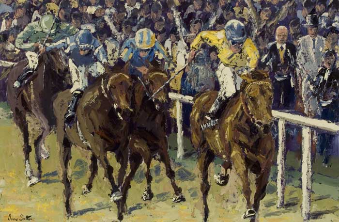 MICK KINANE ON "SEA THE STARS" WINNING THE EPSOM DERBY FROM "FAME AND GLORY", 2009 by Ivan Sutton sold for 6,200 at Whyte's Auctions